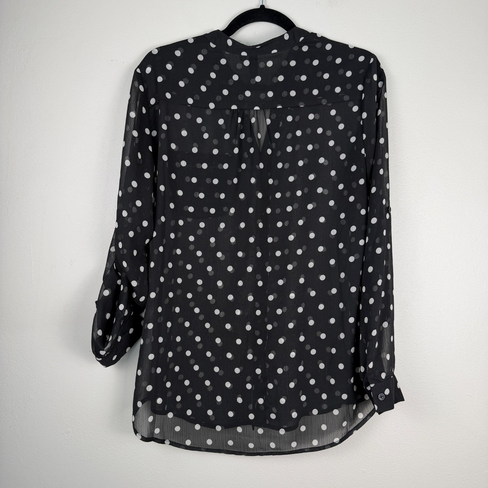 KUT from the Kloth Blouse Women's Medium Black Polka Dot Chiffon Button Front - Picture 2 of 15
